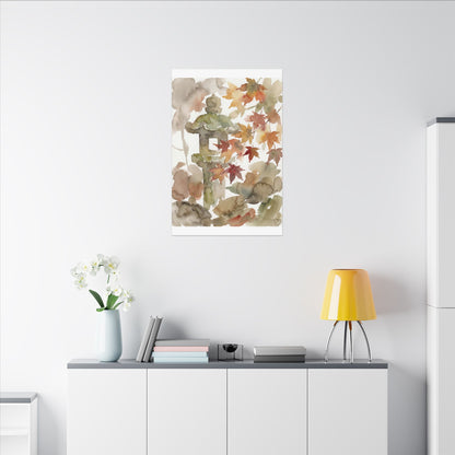 Stone Lantern Watercolor Canvas Art | Earthy Japandi Art