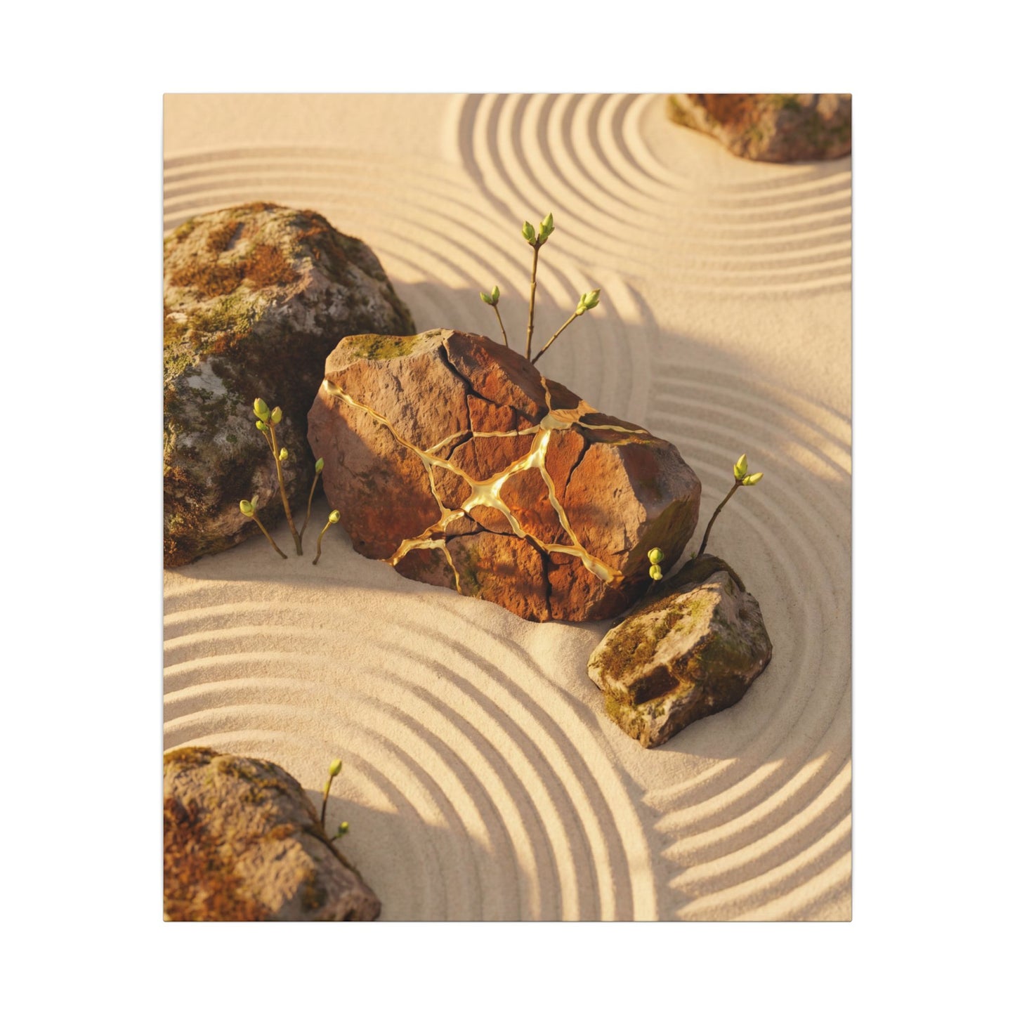 Kanso Rock Garden Canvas Art - Kintsugi Crackle Gold