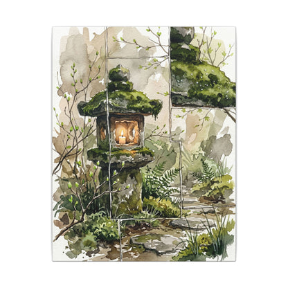 Stone Lantern Watercolor Canvas Art | Elegant Japandi Art