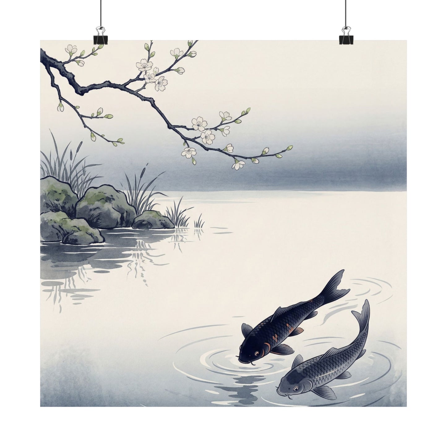 Calm Koi Pond Wall Art Print - Ukiyo E Inspired Zen
