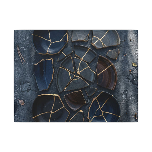 Dark Japandi Broken Pottery in Dappled | Shadow Zen Canvas Art