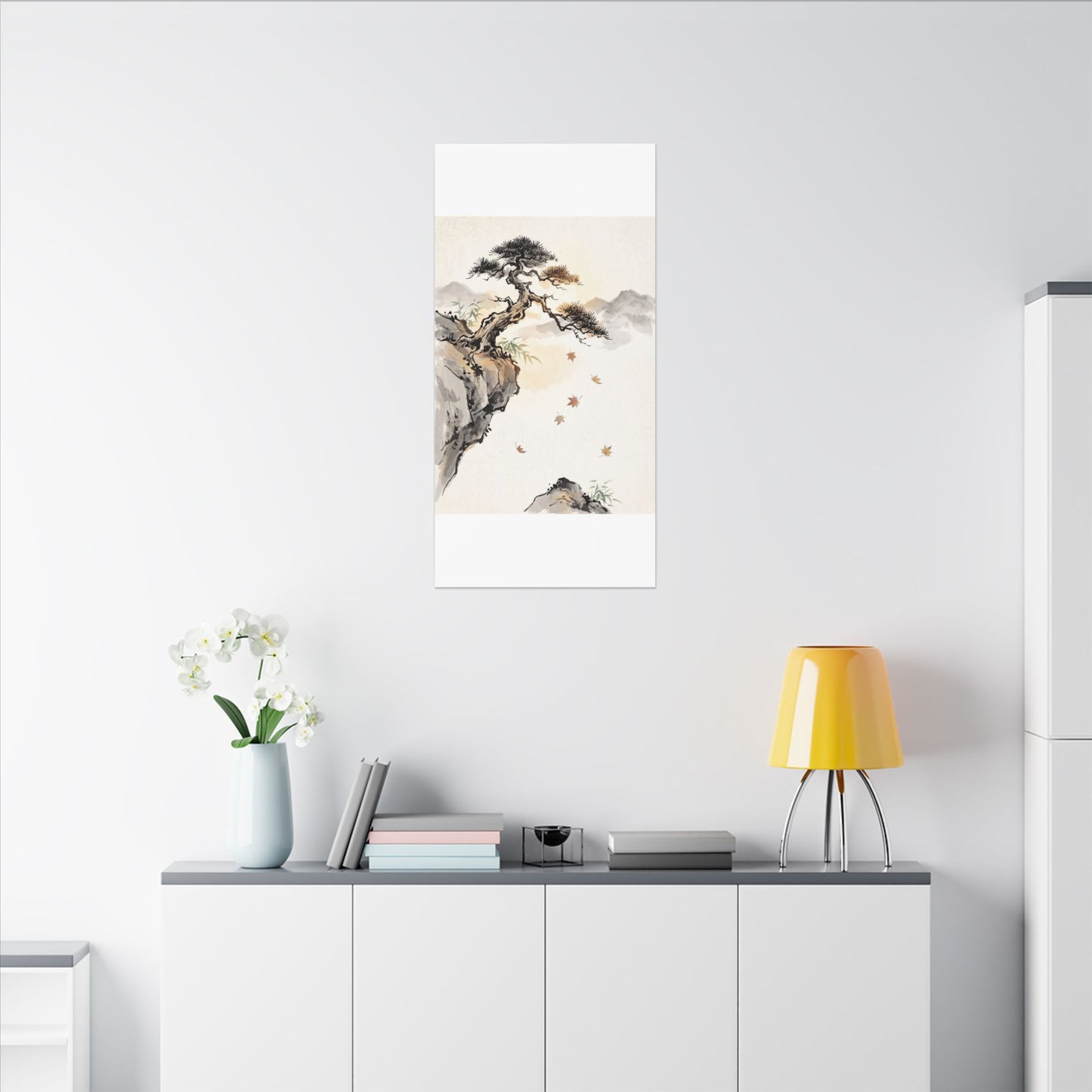 Peaceful Pine Tree Canvas Art - Sumi E Zen