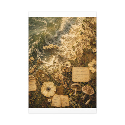Spring Ocean Wave Herbarium Canvas Art | Nostalgic Decor