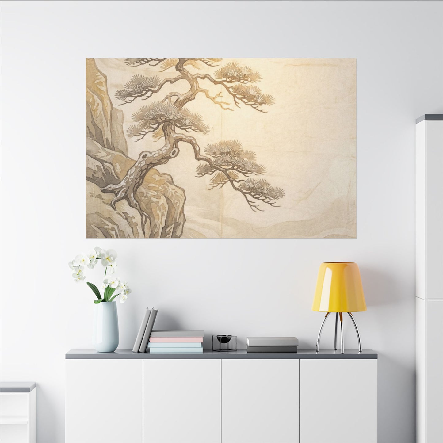 Winter Pine Tree Japanese Pattern Canvas Art | Elegant Decor