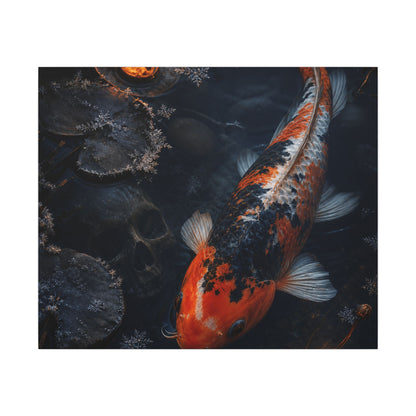 Koi Pond Canvas Art | Winter Dark Japandi Shadow Zen Art