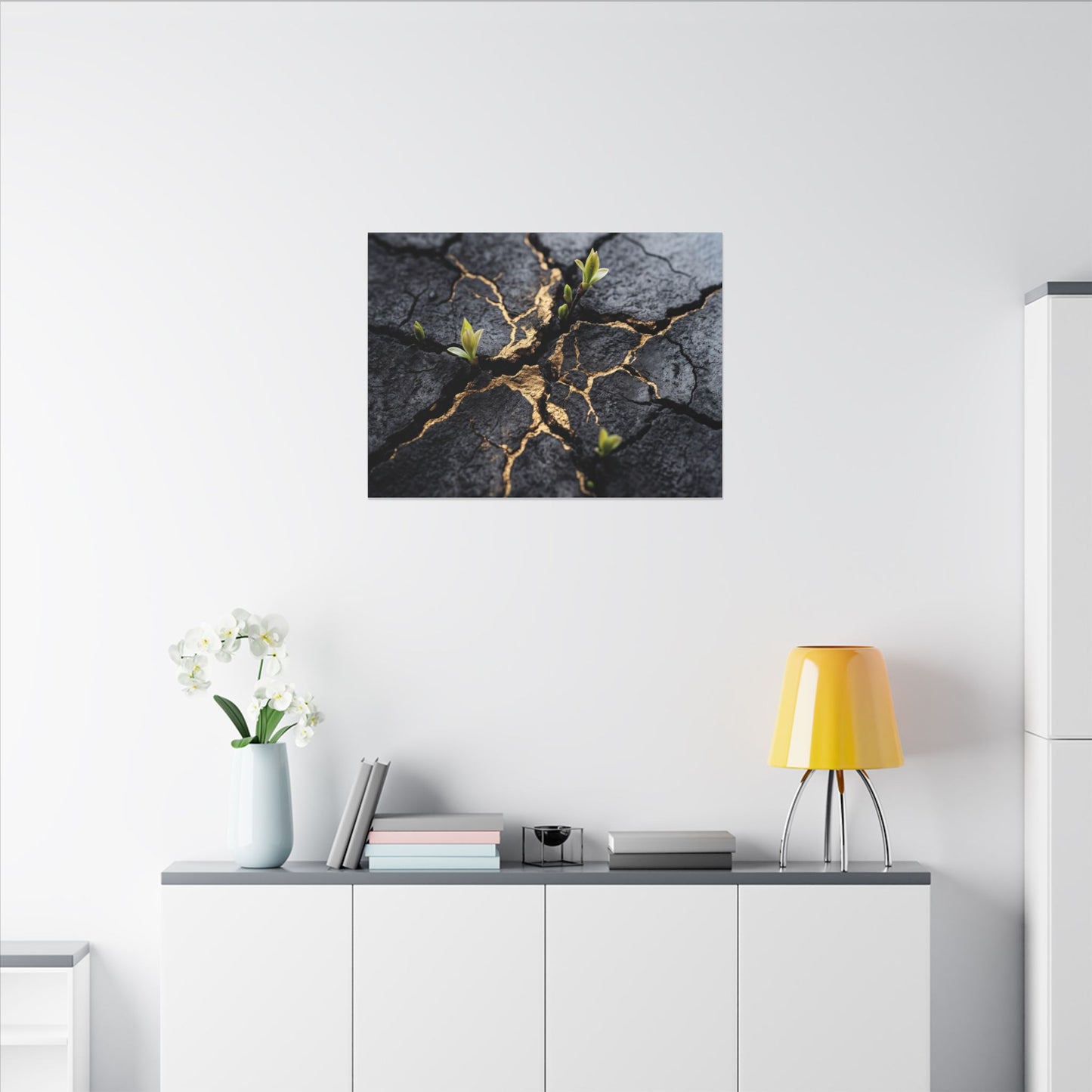 Ma Cracked Earth Canvas Art - Dark Japandi Charcoal Ink