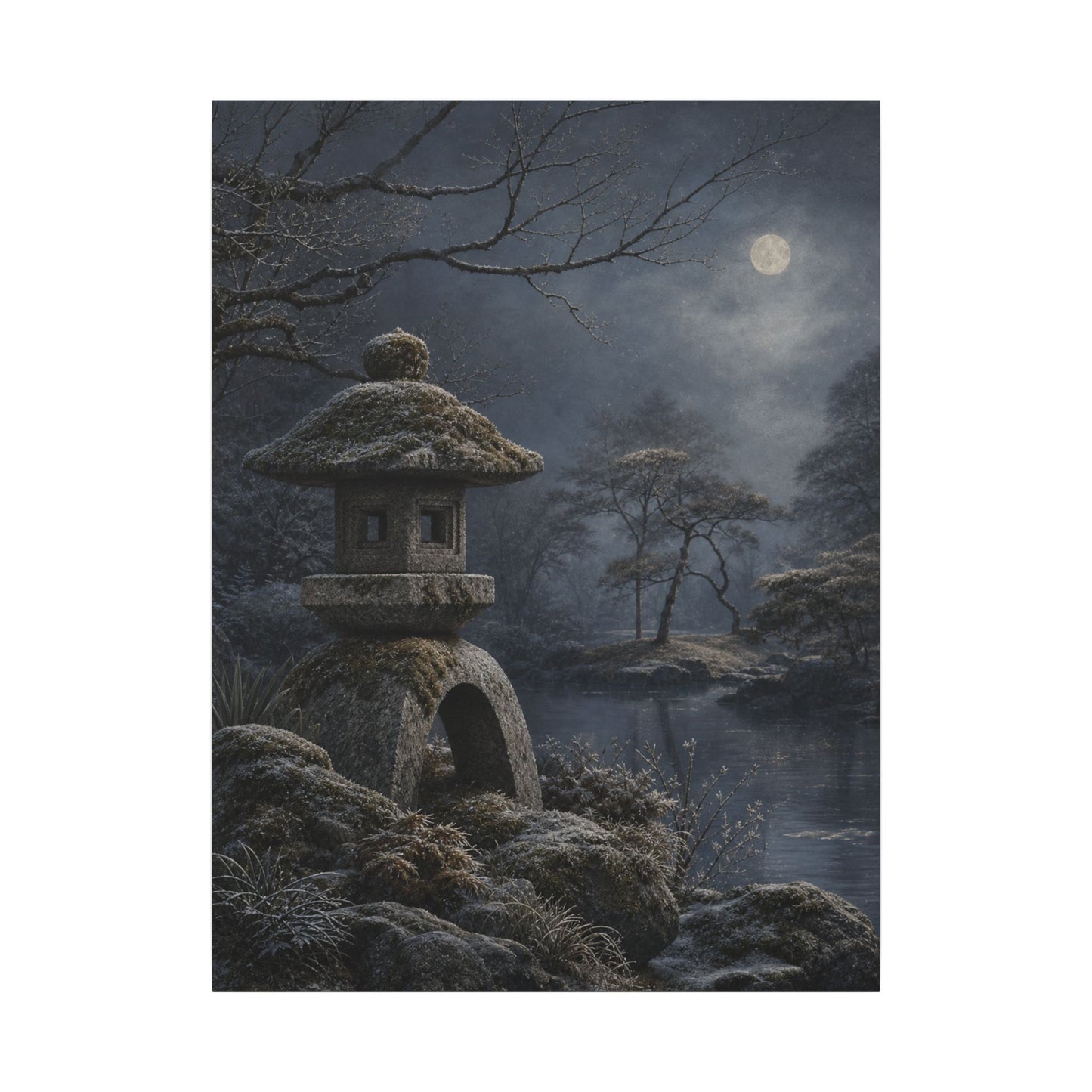 Stone Lantern Canvas Art | Winter Japandi Japanese Pattern Art