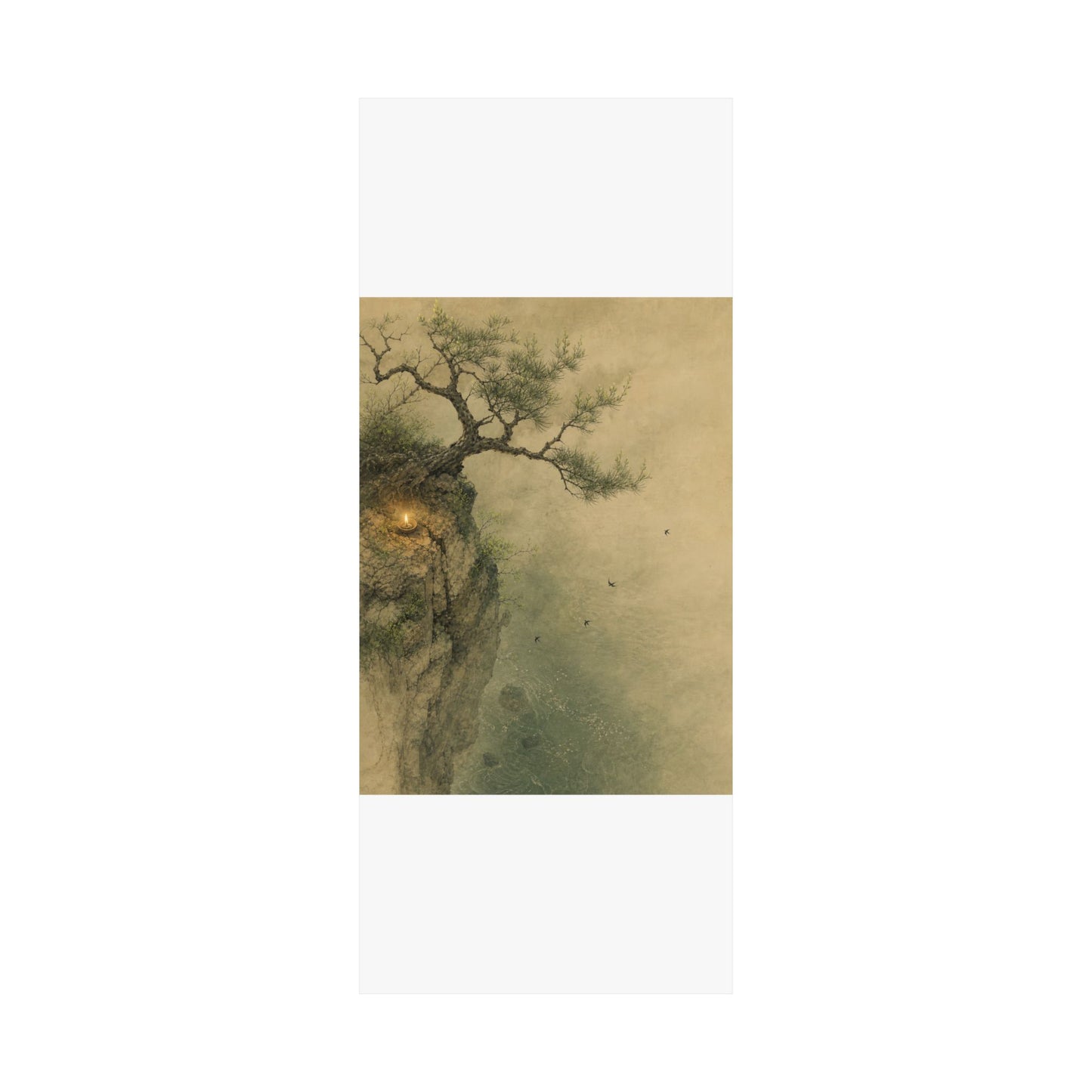 Japandi Pine Tree in Candlelight | Minimal Line Wall Art Print