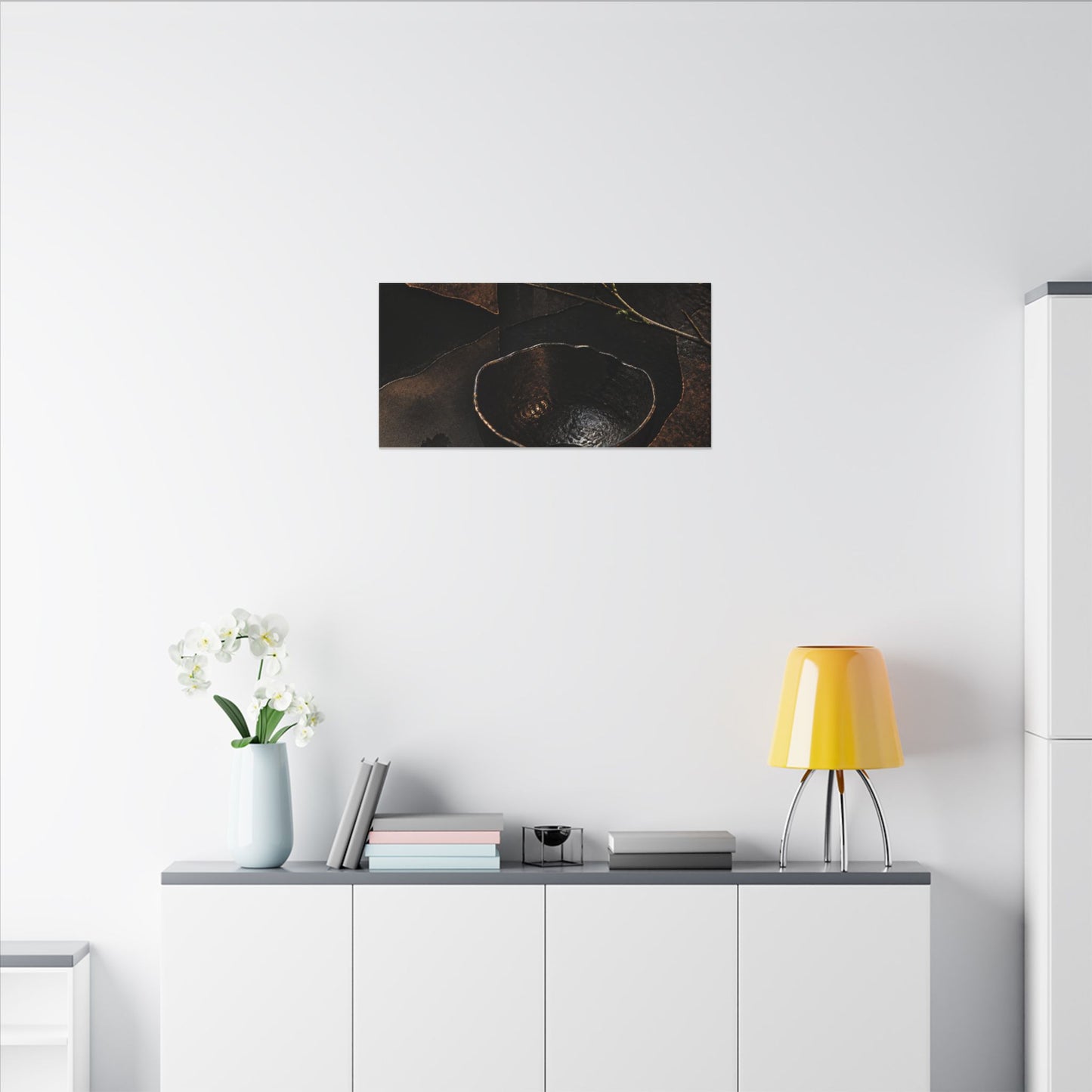 Atmospheric Ceramic Bowl Canvas Art - Shadow Zen Dark Japandi