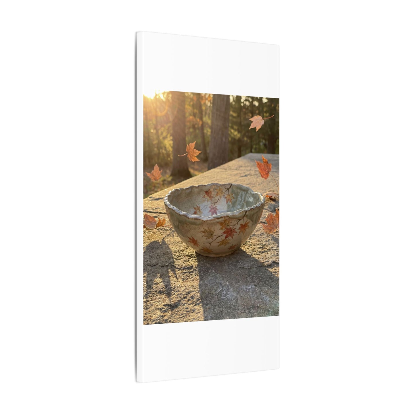 Japandi Ceramic Bowl in Golden Hour | Japanese Pattern Canvas Art