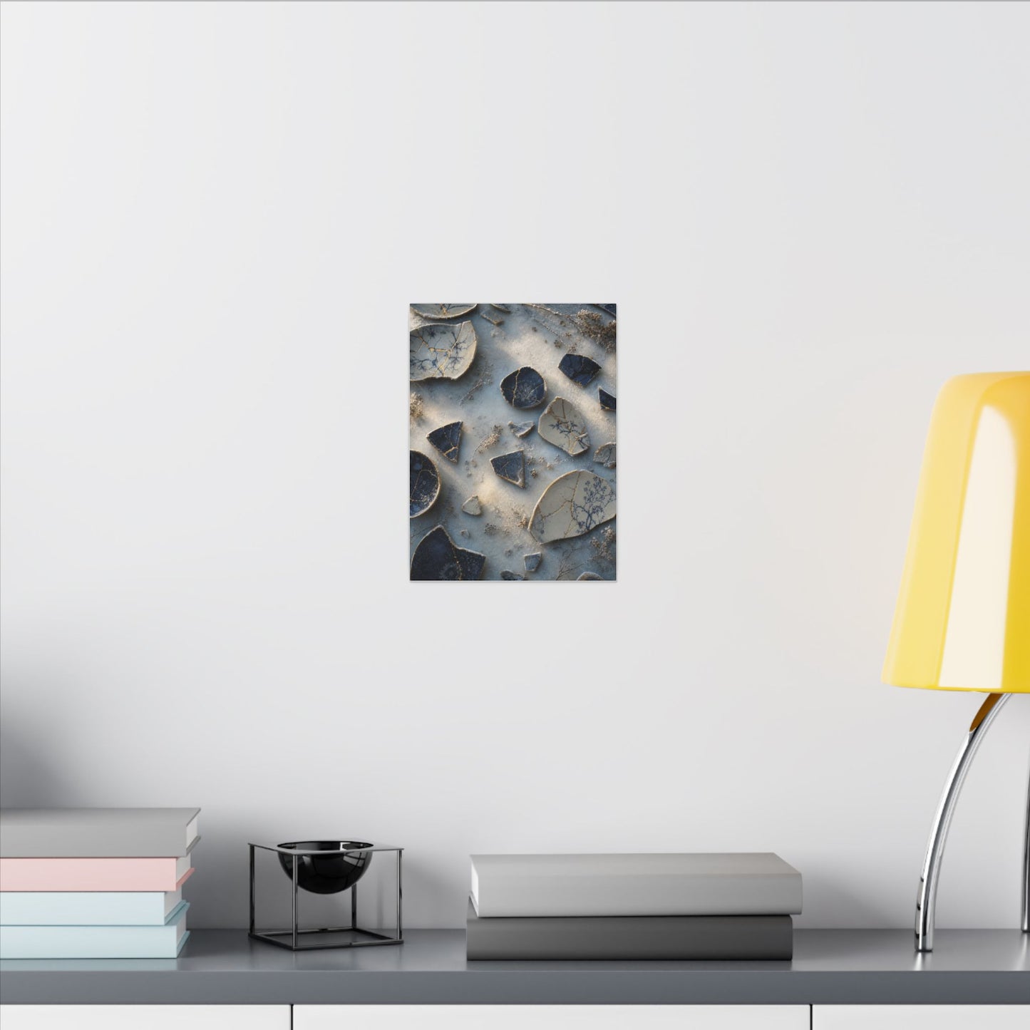 Broken Pottery Canvas Art | Winter Kintsugi Gold Vein Art