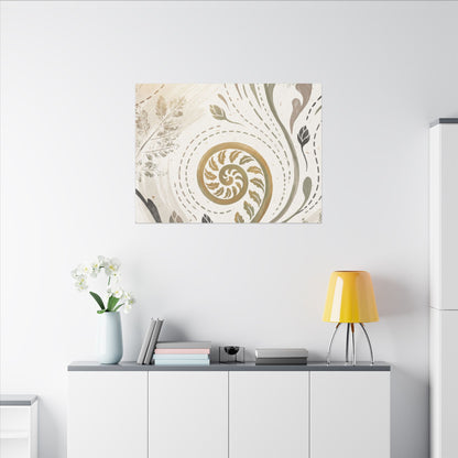 Japandi Fern Unfurling in Golden Hour | Japanese Pattern Canvas Art