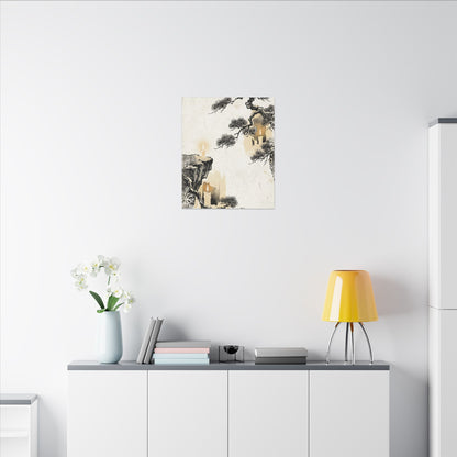 Japandi Pine Tree in Candlelight | Japanese Pattern Canvas Art
