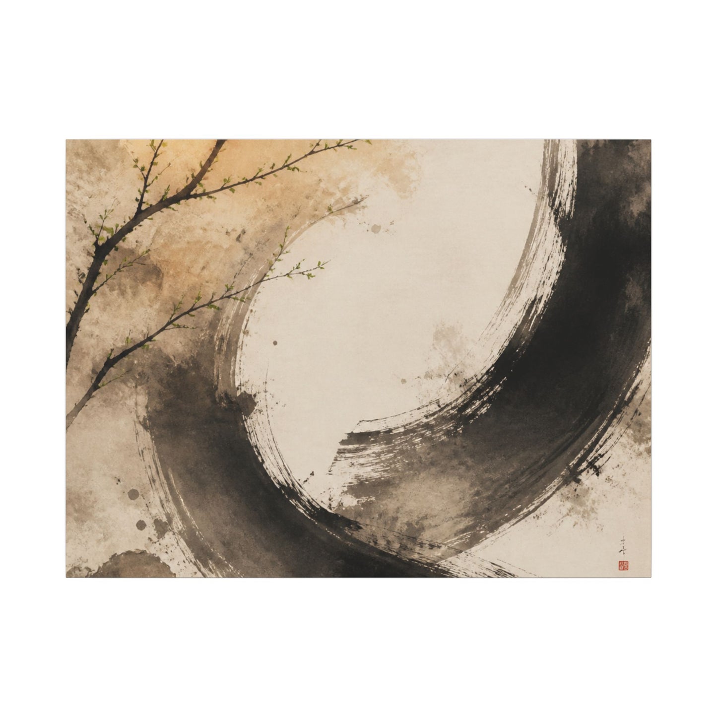 Japandi Ink Brushstroke in Golden Hour | Watercolor Canvas Art