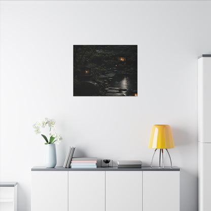 Moonlit Garden Shadow Zen Canvas Art | Sophisticated Dark Japandi Art