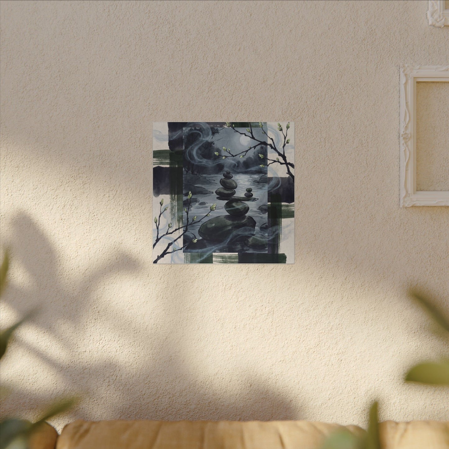 Moonlight River Stones Canvas Art - Zen Shibui