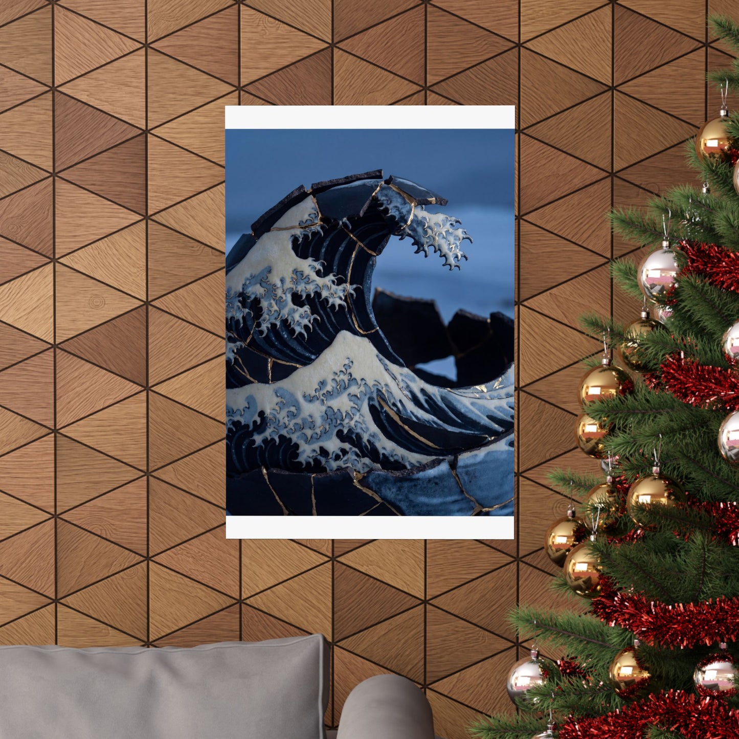 Winter Ocean Wave Gold Repair Wall Art Print | Resilient Decor