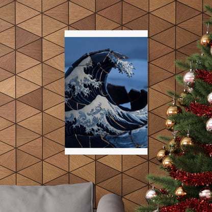 Winter Ocean Wave Gold Repair Wall Art Print | Resilient Decor