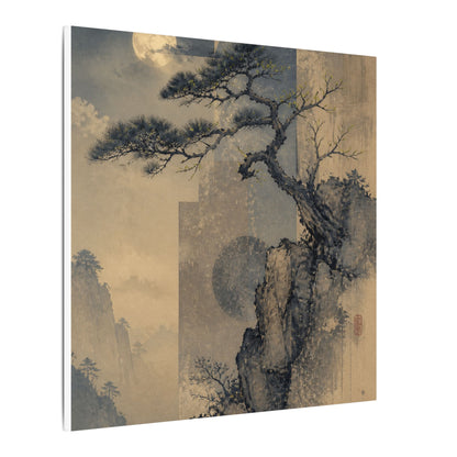 Japandi Pine Tree in Moonlight | Japanese Pattern Canvas Art