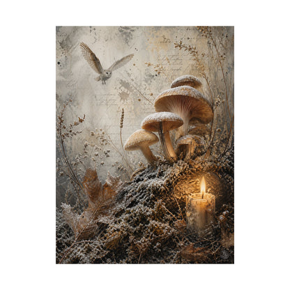 Winter Wild Mushrooms Texture Wall Art Print | Elegant Decor