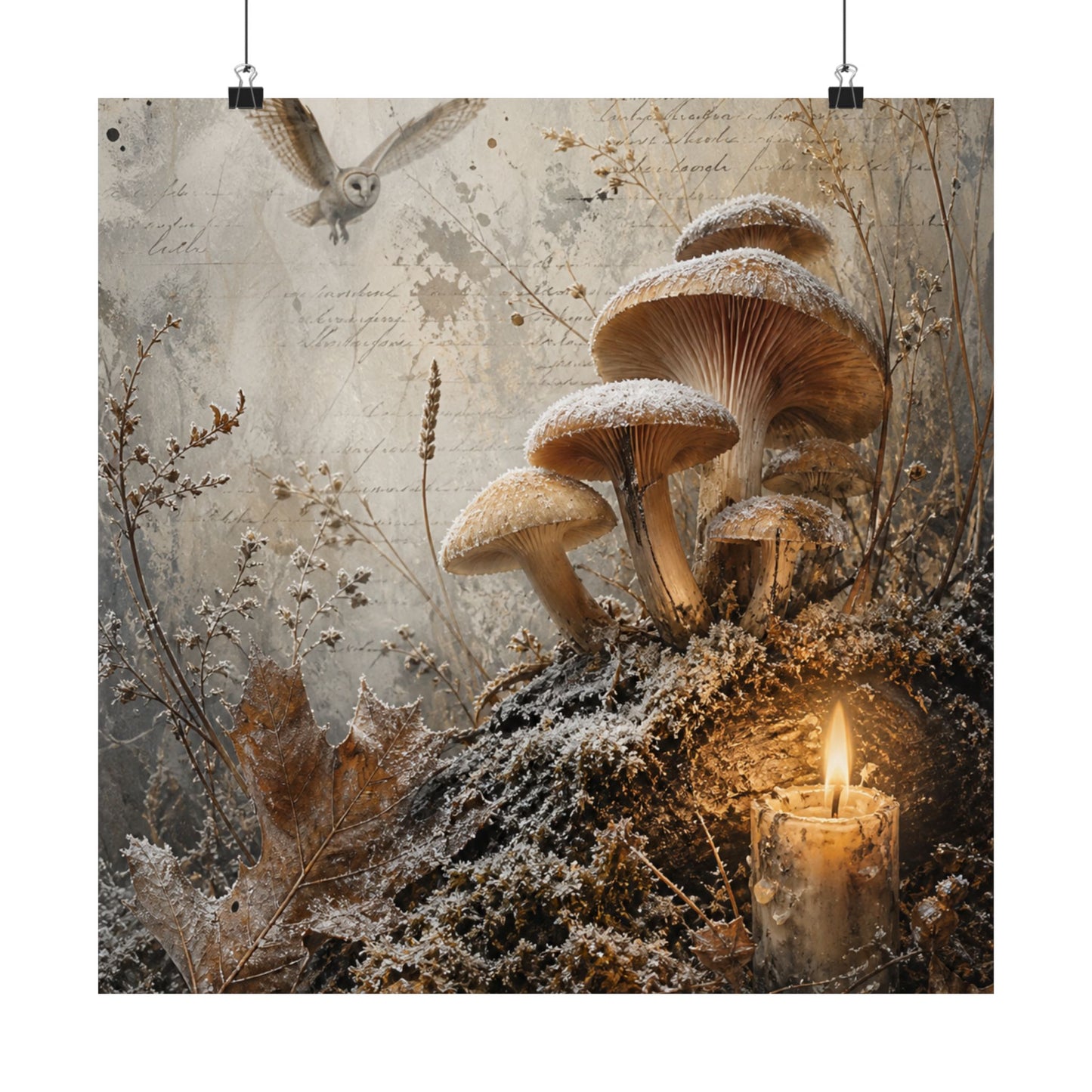 Winter Wild Mushrooms Texture Wall Art Print | Elegant Decor