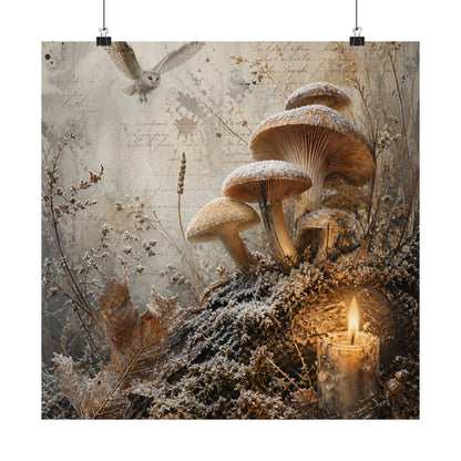 Winter Wild Mushrooms Texture Wall Art Print | Elegant Decor