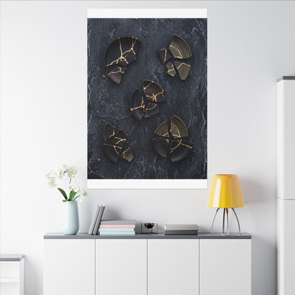 Broken Pottery Canvas Art | Winter Dark Japandi Shadow Zen Art