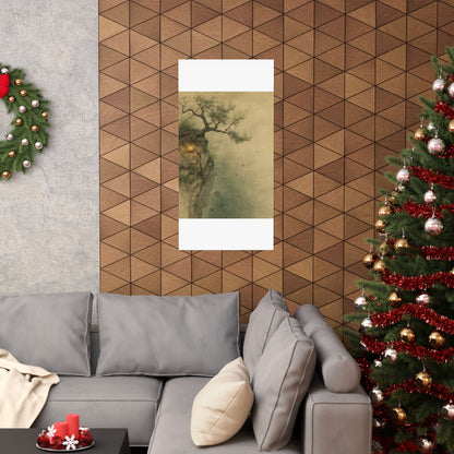 Japandi Pine Tree in Candlelight | Minimal Line Wall Art Print