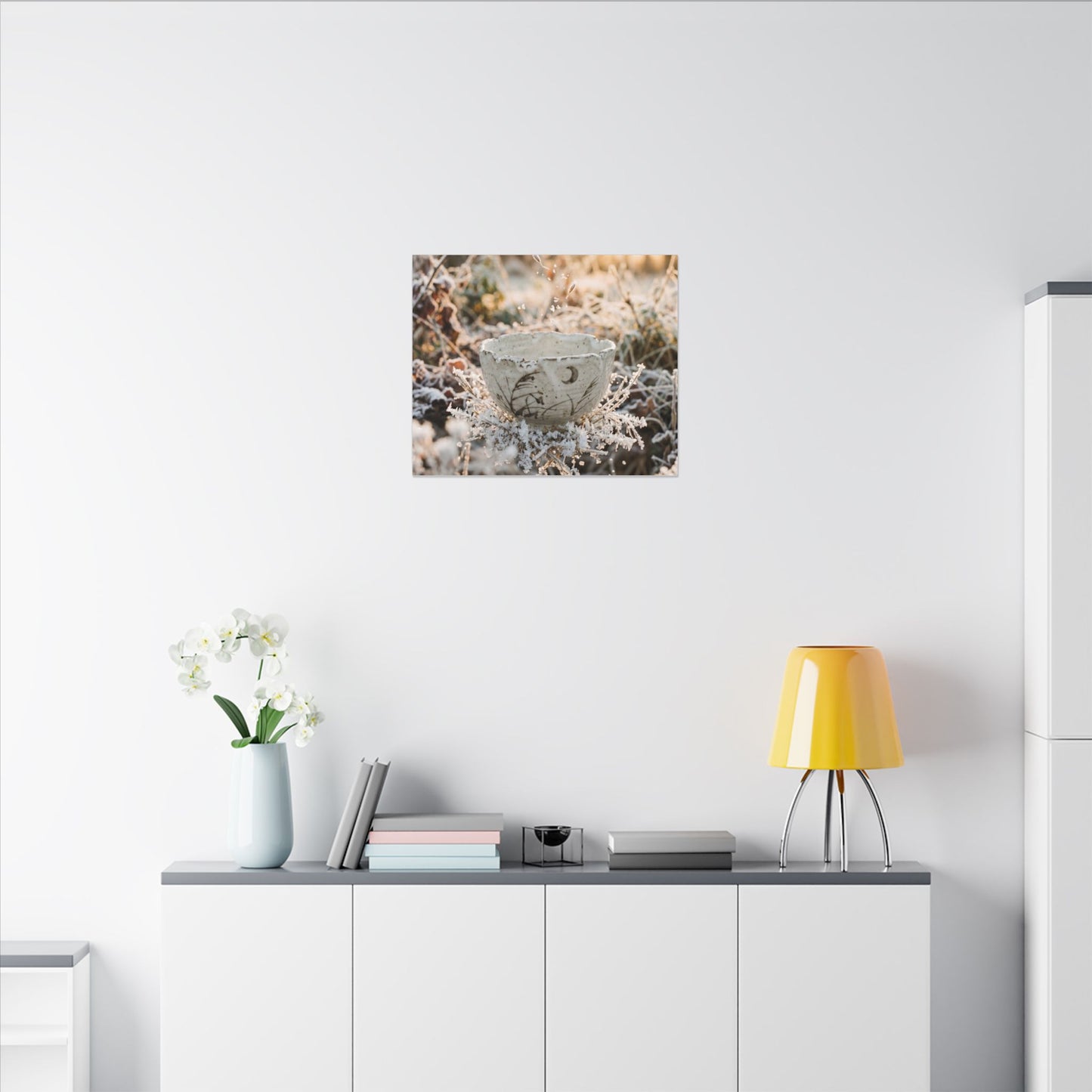 Japandi Ceramic Bowl in Golden Hour | Japanese Pattern Canvas Art