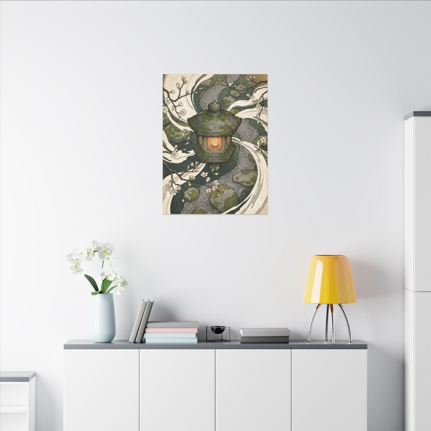 Zen Stone Lantern in Candlelight | Ukiyo E Inspired Canvas Art