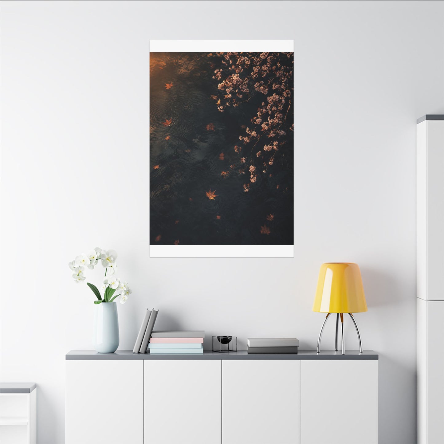 Golden Hour Cherry Blossom Canvas Art - Dark Japandi Kanso