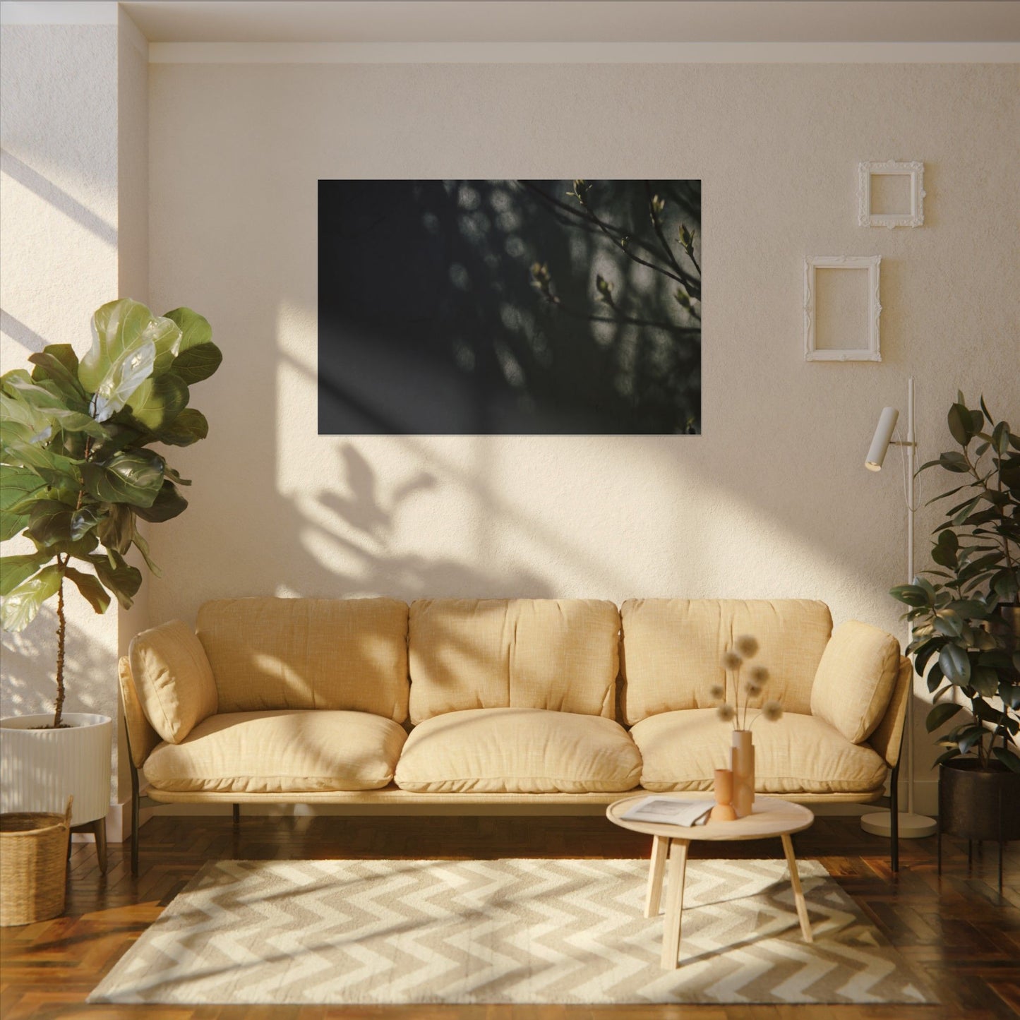 Dark Japandi Shoji Screen in Dappled | Moody Minimal Canvas Art