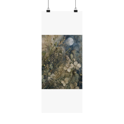 Japandi Dried Flowers in Moonlight | Watercolor Wall Art Print