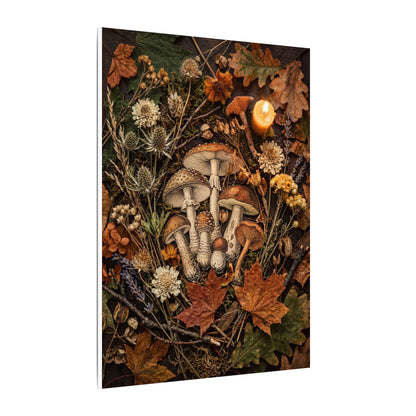 Autumn Dried Flowers Mushroom Illustration Canvas Art | Earthy Decor