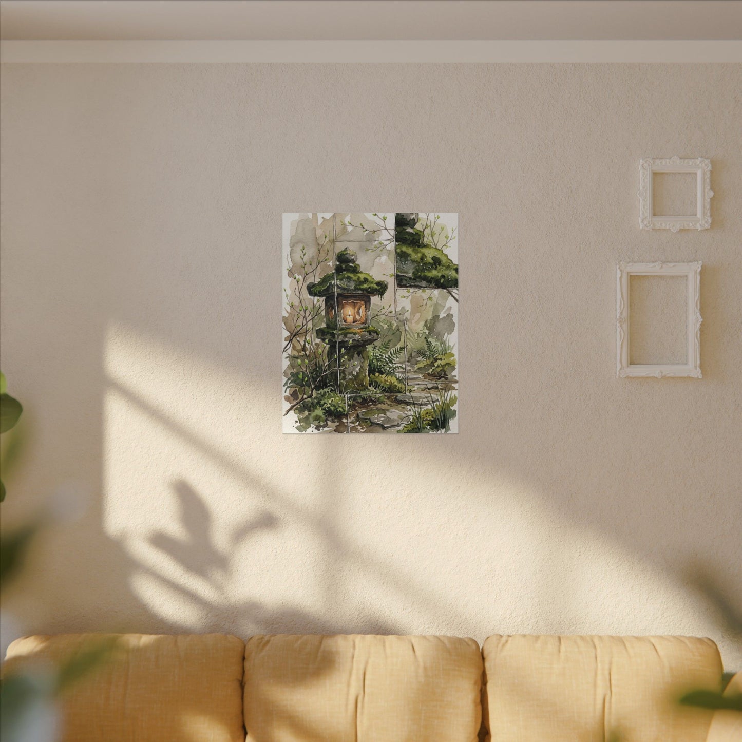 Stone Lantern Watercolor Canvas Art | Elegant Japandi Art