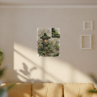 Stone Lantern Watercolor Canvas Art | Elegant Japandi Art