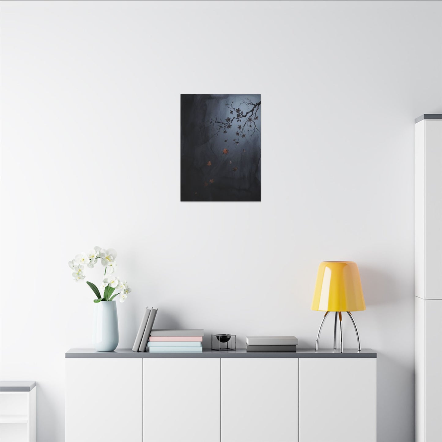 Autumn Cherry Blossom Charcoal Ink Canvas Art | Atmospheric Decor