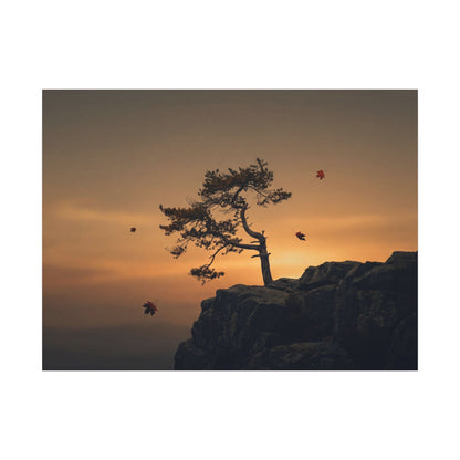 Dark Japandi Pine Tree in Golden Hour | Moody Minimal Canvas Art