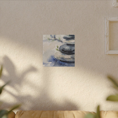 River Stones Watercolor Canvas Art | Cozy Japandi Art