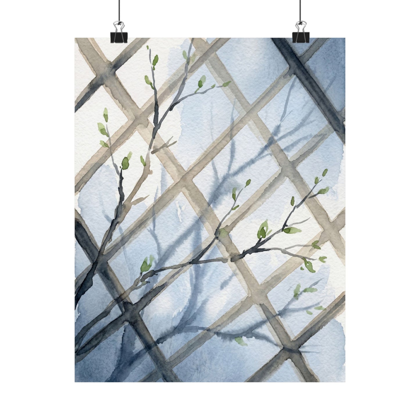 Japandi Shoji Screen in Moonlight | Watercolor Wall Art Print