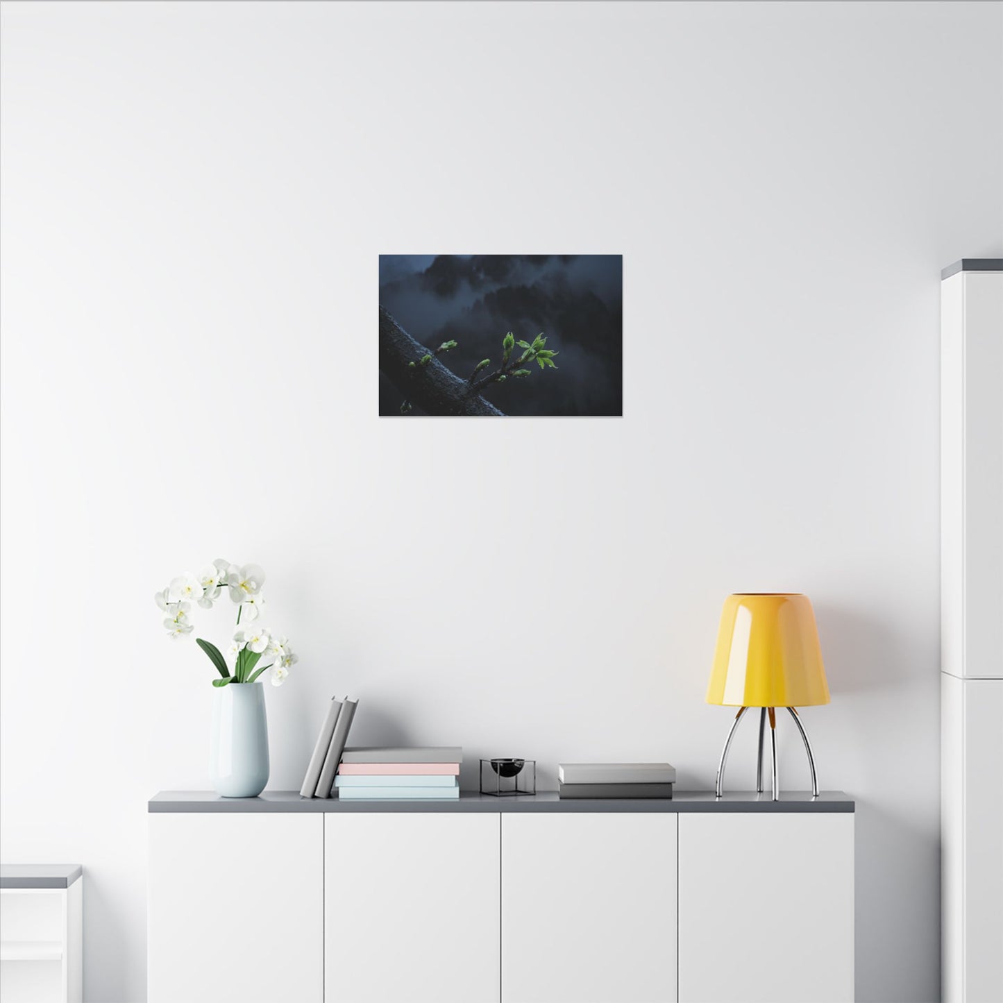 Moonlight Mountain Mist Canvas Art - Dark Japandi Kanso