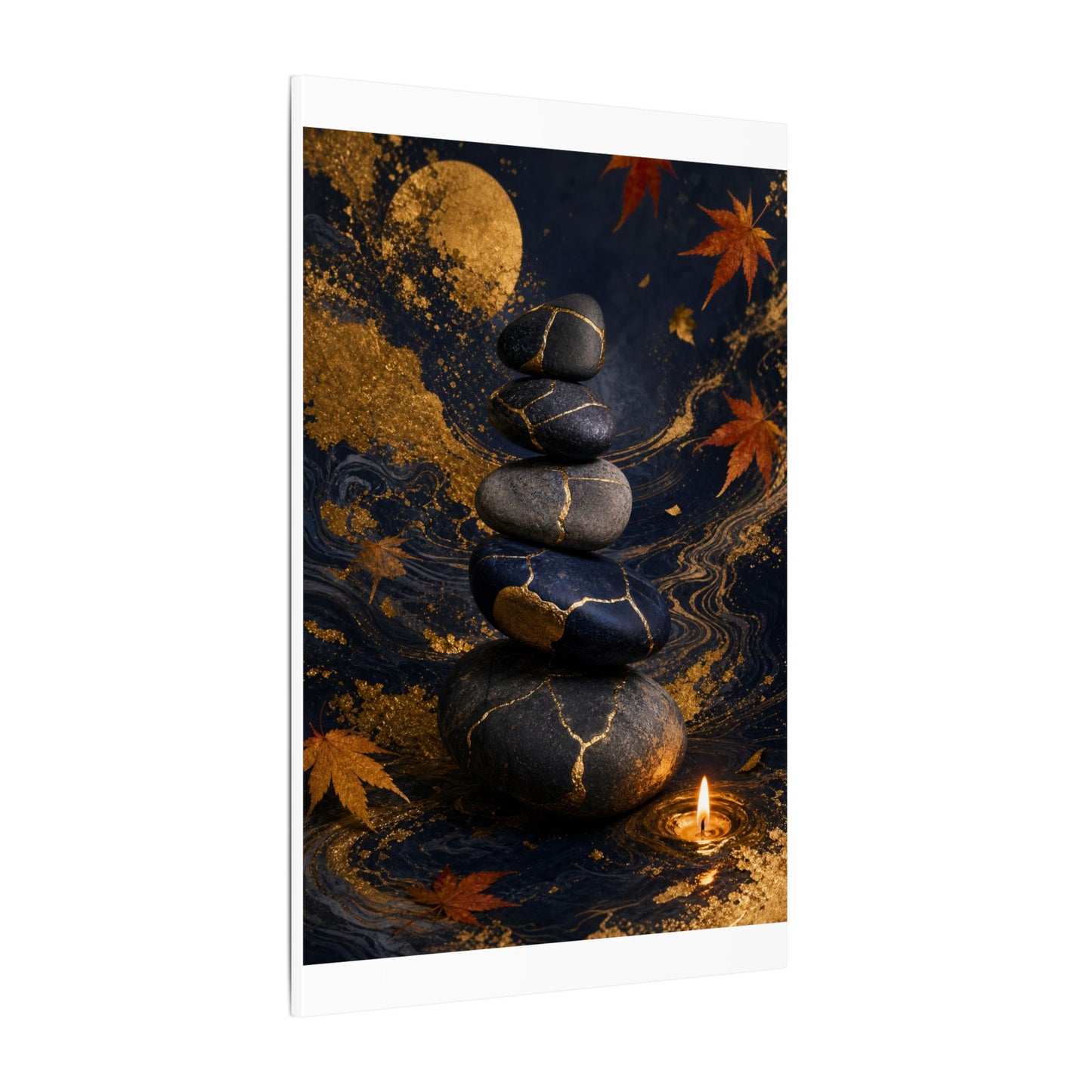 River Stones Autumn Canvas Art | Kintsugi Artful Design