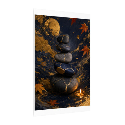 River Stones Autumn Canvas Art | Kintsugi Artful Design