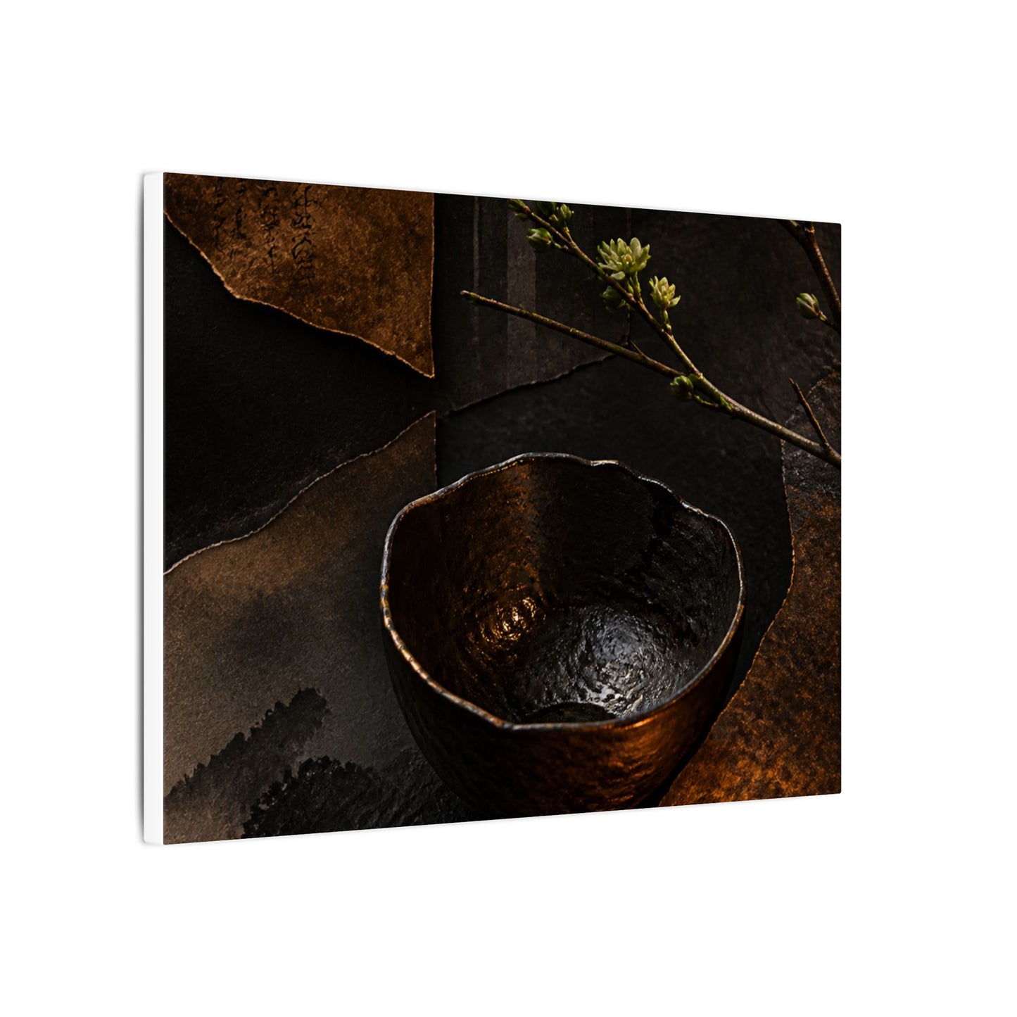 Atmospheric Ceramic Bowl Canvas Art - Shadow Zen Dark Japandi