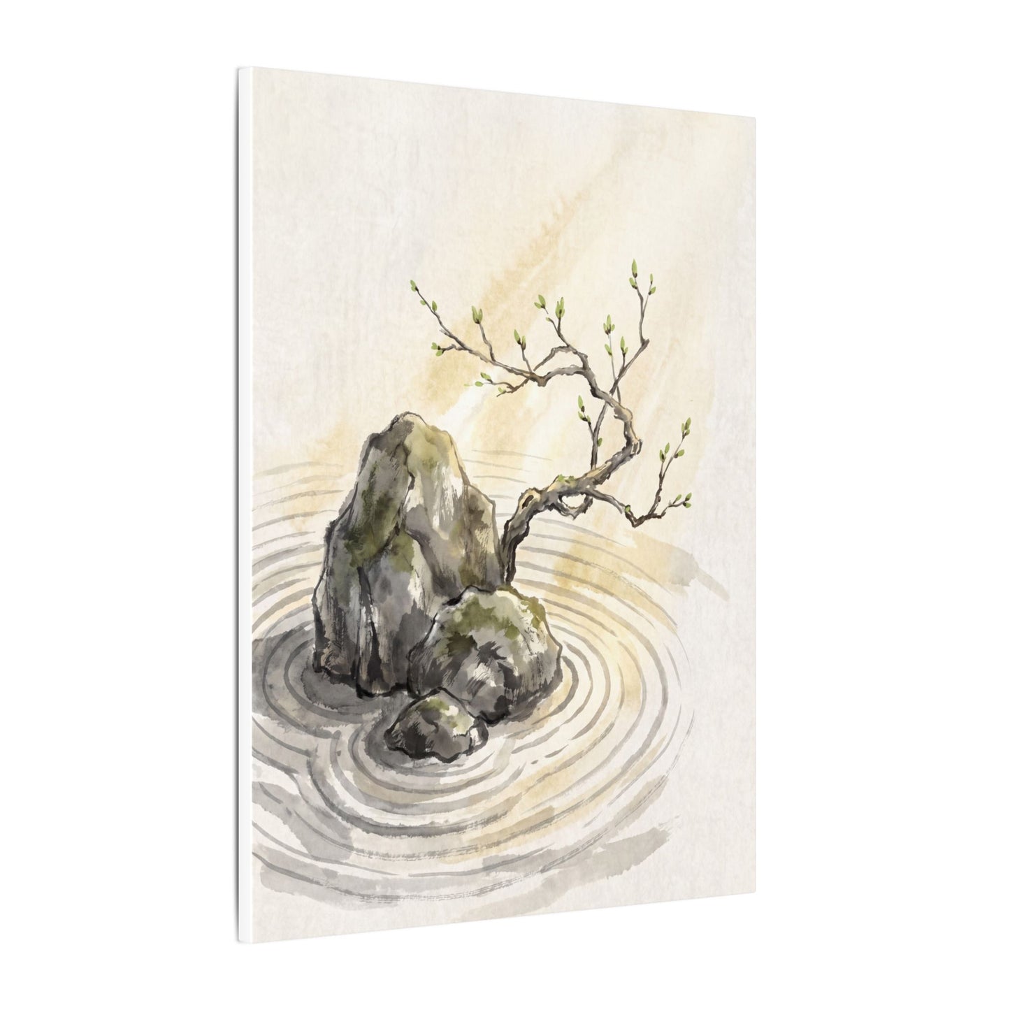 Serene Rock Garden Canvas Art - Sumi E Zen