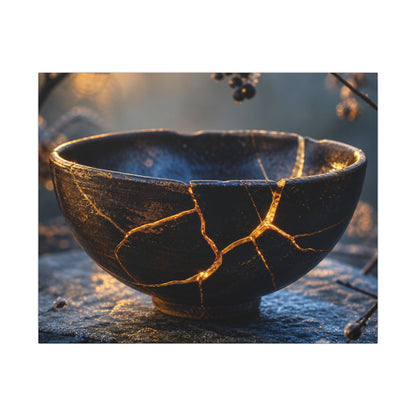Ceramic Bowl Canvas Art | Winter Kintsugi Gold Repair Art