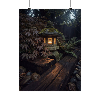 Moonlit Garden Summer Wall Art Print | Dark Japandi Sophisticated Design Art Print