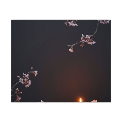 Dark Japandi Cherry Blossom in Candlelight | Moody Minimal Canvas Art
