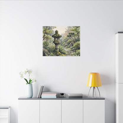 Neutral Stone Lantern Canvas Art - Watercolor Japandi
