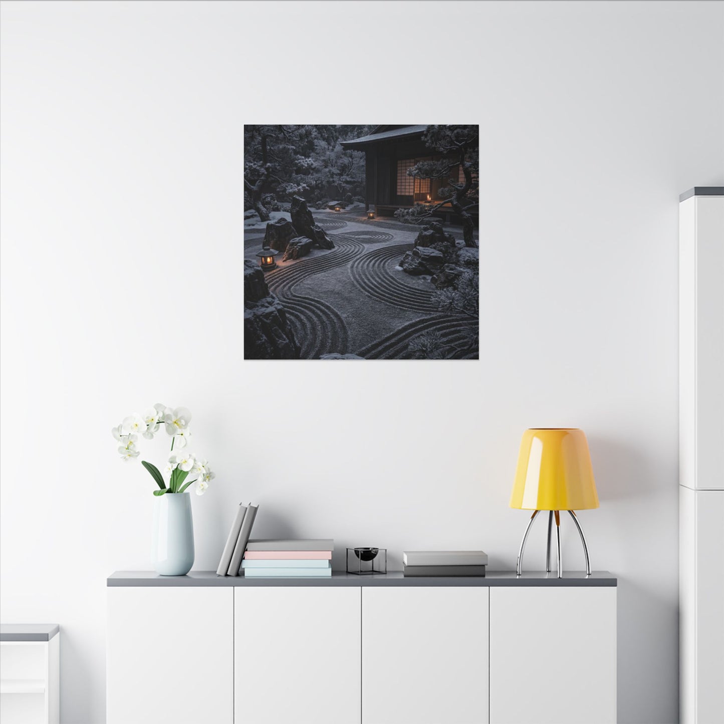 Candlelight Rock Garden Canvas Art - Dark Japandi Fukinsei